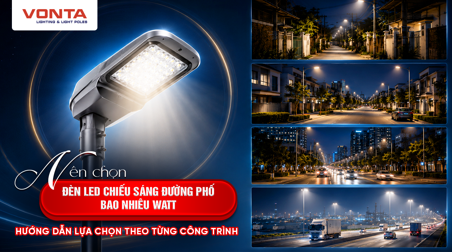 Nên chọn đèn LED chiếu sáng đường phố bao nhiêu Watt?